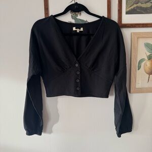 NWOT Madewell Black Medium Deep V-Neck Lightweight Terry Crop Top M